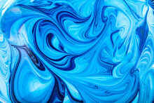 Turquoise Blue Abstract Acrylic Color Fluid Painting, Pour Art