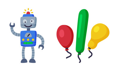 Canvas Print - Balloon and Robot as Colorful Kids Toy Vector Set