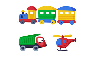 Wall Mural - Truck and Train as Colorful Kids Toy Vector Set