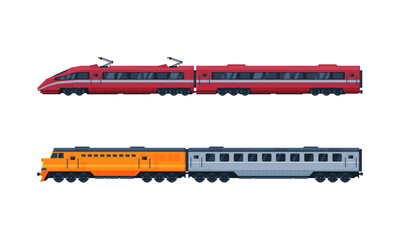 Poster - Train as Rail Electric Passenger Transport Service Vector Set