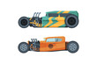 American Hot Rod Car with Large Engine and Tubes for Speed and Acceleration Vector Set