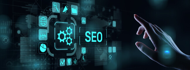 Wall Mural - seo - search engine optimisation, digital internet marketing concept on virtual screen.