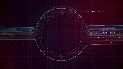 Wall Mural - Circle HUD head-up display interface moving arrow for data networking, technology cyber and futuristic concept on the dark background, with dark and grain concept