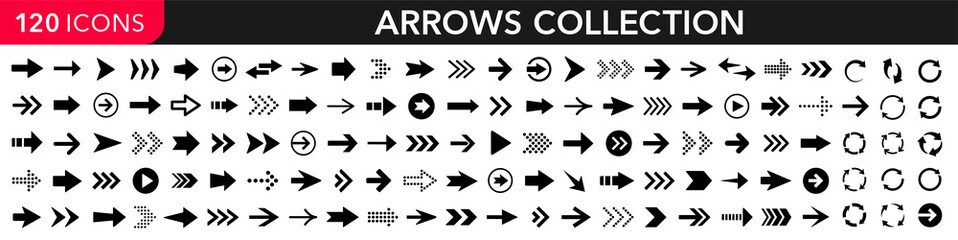 Wall Mural - Arrows icons set. Arrow icon collection. Set different arrows or web design. Arrow flat style isolated on white background - stock vector.