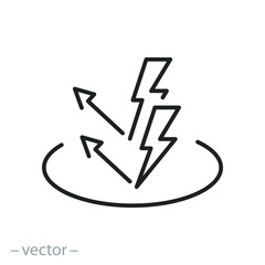 Wall Mural - anti static surface icon, safety from electricity, remove charge energy, thin line symbol on white b