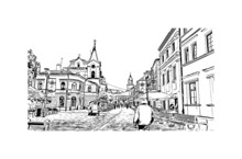 Building View With Landmark Of Lublin Is The 
City In Poland. Hand Drawn Sketch Illustration In Vector.