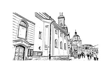 Building view with landmark of Lublin is the 
city in Poland. Hand drawn sketch illustration in vector.