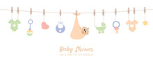 Baby Shower Welcome Greeting Card For Childbirth With Hanging Utensils