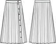 Vector plisse skirt fashion CAD, woman pleated skirt technical drawing, template, sketch