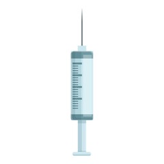 Poster - Medical syringe icon cartoon vector. Needle shot. Medicine inject