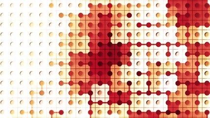 Poster - Abstract background with red and yellow squares. seamless loop. Motion. Blinking colorful tiles on lined background with circles.