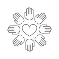 Wall Mural - Hands circle with heart line icon. Charity organization, donation, team work symbol