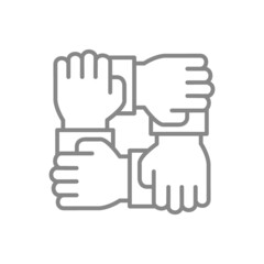 Four hands, team work line icon. Togetherness, solidarity, unity symbol