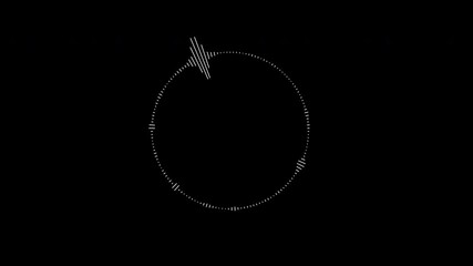 Poster - Animated white sound spectrum with bands in a circle on a black background. Animated round equalizer. Sound animation. Visualization of a sound graphic element. 4k.