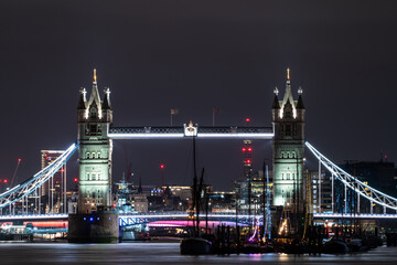 Canvas Print - Tower Bridge illuminated at night at Christmas season. London.  England