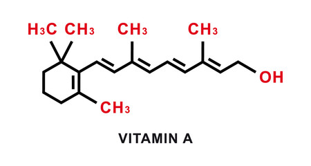 Wall Mural - Vitamin A chemical formula. Vitamin A chemical molecular structure. Vector illustration