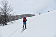 Skitury, skituring, zimowe wędrówki górskie na nartach do skituringu, piękna biała zima w górach, śnieg w Bieszczadach, ferie zimowe. Skitouring in Polish mountains, white winter.
