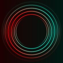Blue And Red Neon Circles Abstract Futuristic Hi-tech Background. Vector Design