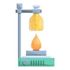 Poster - Burning lab flask icon cartoon vector. Laboratory research. Science test