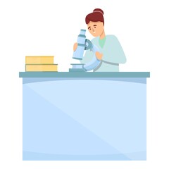 Poster - Woman lab microscope icon cartoon vector. Medical laboratory. Science test