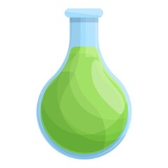 Poster - Green lab flask icon cartoon vector. Medical science. Chemical test