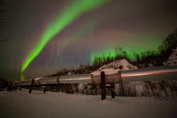 beauitful aurora over trans-alaska pipeline system