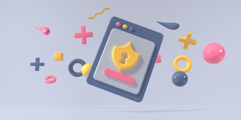 Poster - Security icon with geometric shapes - 3D render