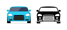 Car Front View Vector Flat Icon. Car Parking Cartoon Front Design Shape