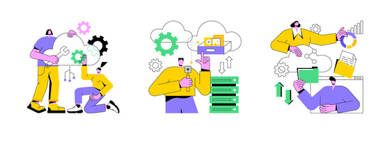 Poster - cloud-based computing abstract concept vector illustration set. cloud engineering, storage and colla