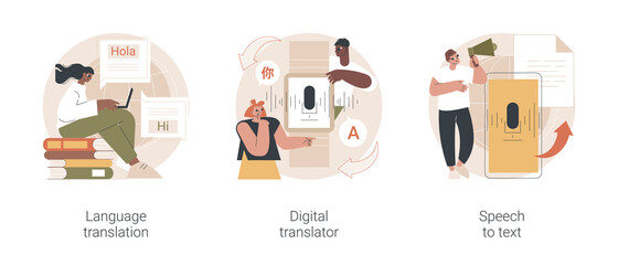 Poster - multilingual mobile application abstract concept vector illustration set. language translation, digi