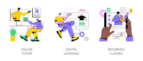 Poster - personal learning abstract concept vector illustration set. online tutor, digital learning, recorded