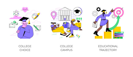 Poster - student life abstract concept vector illustration set. college choice, college campus, educational t