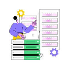 Poster - System administration abstract concept vector illustration. Network upkeeping, computer systems and servers configuration, install or upgrade computer components and software abstract metaphor.
