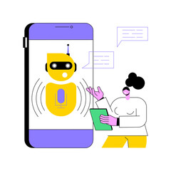 Poster - Chatbot voice controlled virtual assistant abstract concept vector illustration. Talking virtual personal assistant, smartphone voice application, AI, voice controlled chatbot abstract metaphor.