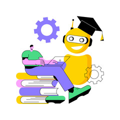 Poster - Chatbot self learning abstract concept vector illustration. Chatbot ability, virtual assistants, AI chat software development, machine self learning, advanced bot service abstract metaphor.
