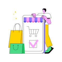 Poster - mobile based marketplace abstract concept vector illustration. mobile based shopping, e-shop app pur