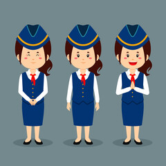 Wall Mural - Stewardess Character with Various Expression