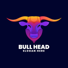 Vector Logo Illustration Bull Head Gradient Colorful Style.