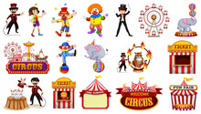 Set Of Circus Characters And Amusement Park Elements