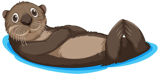 Wall Mural - Cute otter floating in cartoon style