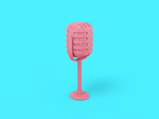 Poster - Pink single color vintage microphone on a blue monochrome background. Minimalistic design object. 3d rendering icon ui ux interface element.