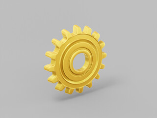 Poster - Gold one color cog on gray flat background. Minimalistic design object. 3d rendering icon ui ux interface element.