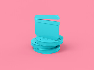 Poster - Blue mono color movie clapper on film reels on a pink solid background. Minimalistic design object. 3d rendering icon ui ux interface element.