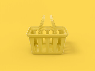 Poster - Yellow one color shopping hand cart on yellow flat background. Minimalistic design object. 3d rendering icon ui ux interface element.