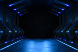 Fototapeta Przestrzenne - Empty dark room, Modern Futuristic Sci Fi Background. 3D illustration