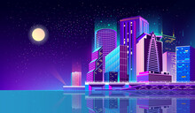 Vector Background With Night City In Neon Lights