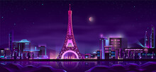 Paris Night Streets Cartoon Vector Background