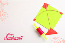 Colorful Paper Kites And String , Makar Sankranti Festival Concept