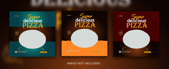 Wall Mural - pizza social media banner post template. pizza social banner, pizza banner design, Fast food social media template for restaurant. pizza social media banner design with yellow and black color.