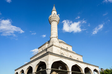 Side view of Semsi Pasha Mosque (Semsi Pasa Camii) on a sunny day. The Semsi Pasha Mosque is an Ottoman mosque located in the large and densely populated district of Uskudar in Istanbul, Turkey.